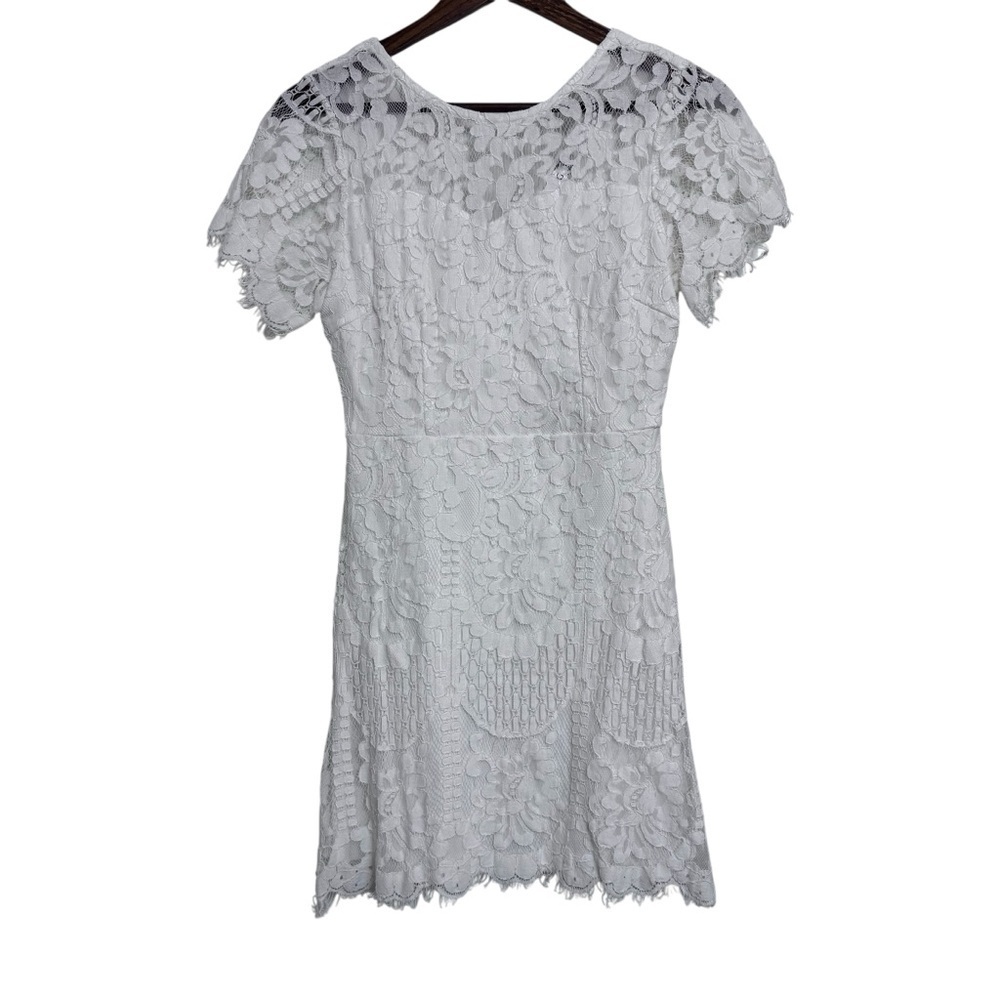 MSLG Elegant White Lace Midi Dress